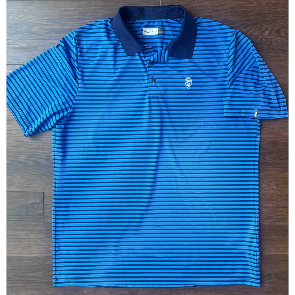 KJUS Men Luis Stripe Polo Shirt Blue Navy Golf Performance MG60-F00 XL 54